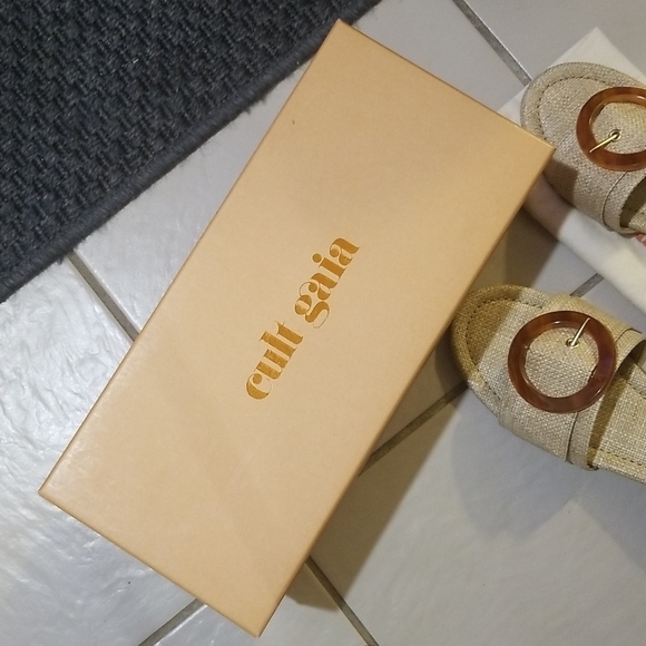 💕CULT GAIA💕 Nelly Sandal Tan Natural Raffia Open Toe Mule Low Heel 60s 39 NWT - Picture 13 of 16